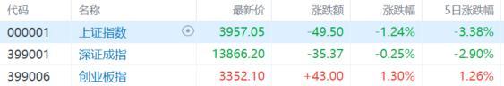 A股收评：沪指跌1.24%失守4000点，光伏板块爆发