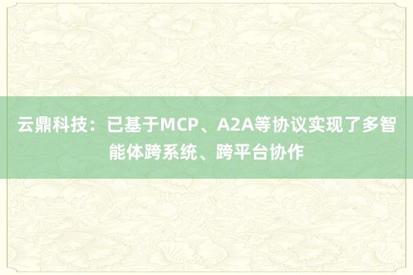 云鼎科技：已基于MCP、A2A等协议实现了多智能体跨系统、跨平台协作