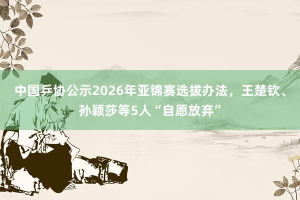 中国乒协公示2026年亚锦赛选拔办法，王楚钦、孙颖莎等5人“自愿放弃”